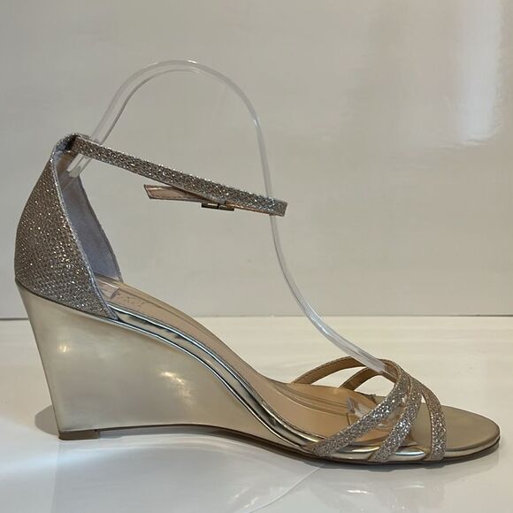 Badgley Mischka “Jewel” Gold Wedge Heel Strappy Sandals Shoes‎ Size 9 - Picture 3 of 14